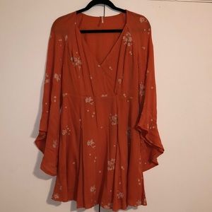 Free people orange bell sleeve mini dress